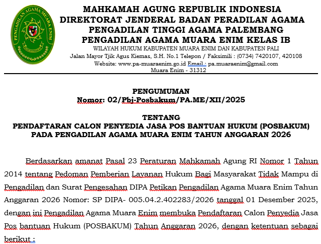 PENGUMUMAN POSBAKUM