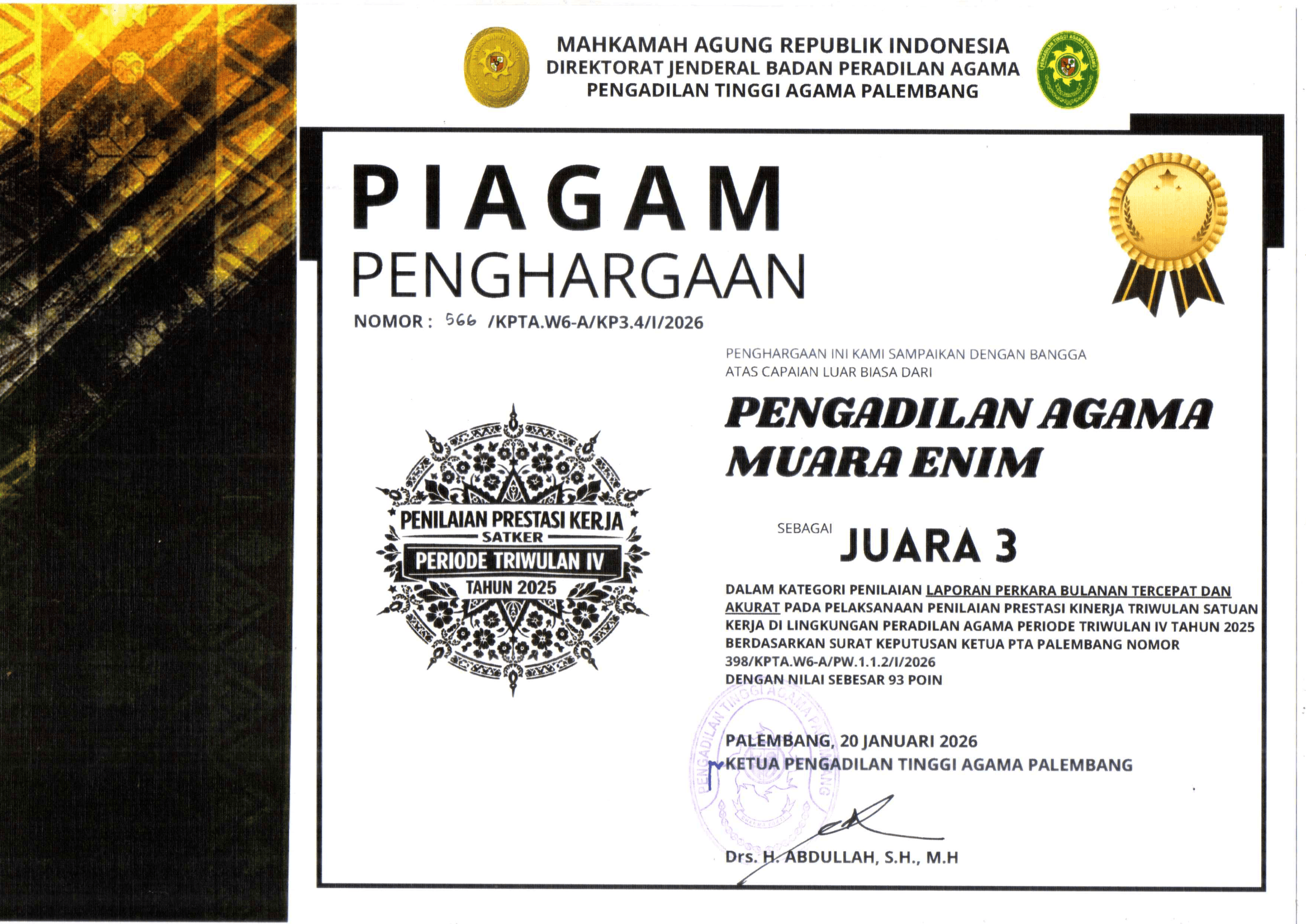 5. Laporan Perkara Bulanan Tercepat dan Terakurat juara 3 1